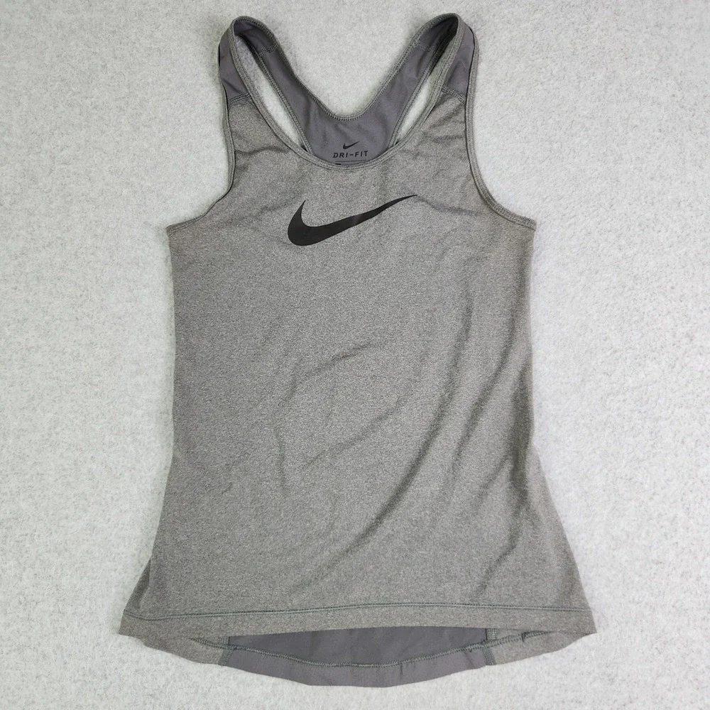 Nike Dri-Fit Tank Top Womens XS Gray Heather Logo Racerback Athletic Performance